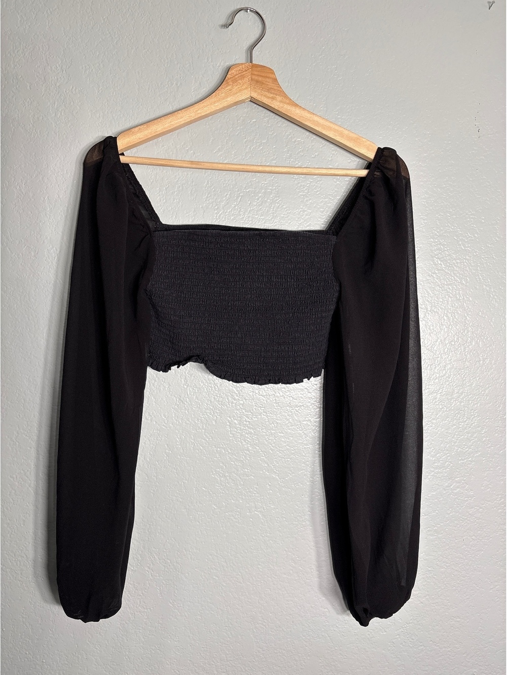 Forever 21 crop top smocked sheer sleeves whimsigoth coquette goth